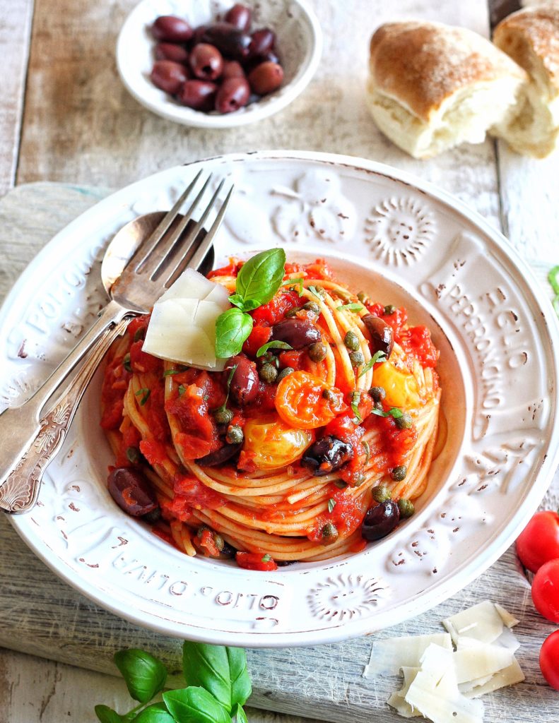 Tomato, Olive & Caper Spaghetti - Avant-Garde Vegan